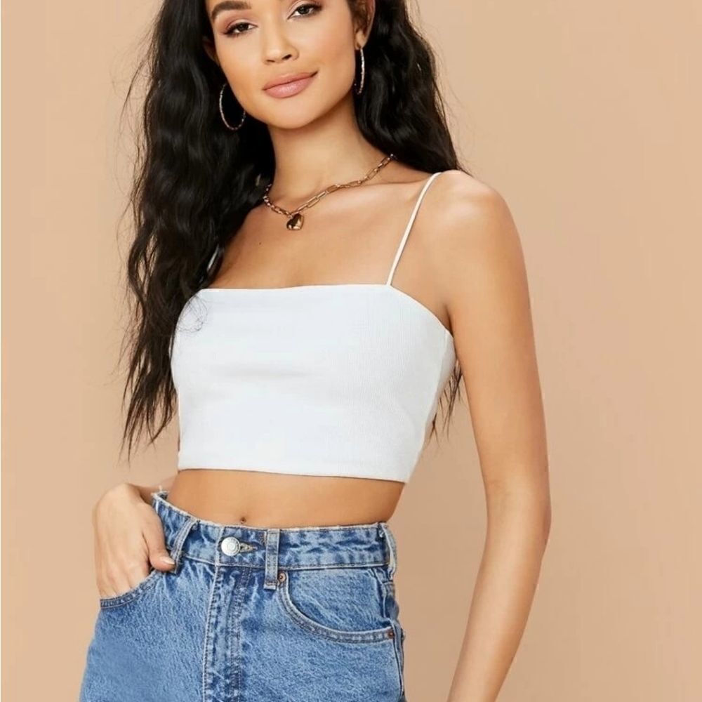 NWOT SHEIN White Ribbed Basic Classic Summer Boho Chic Casual Cropped Tank Top